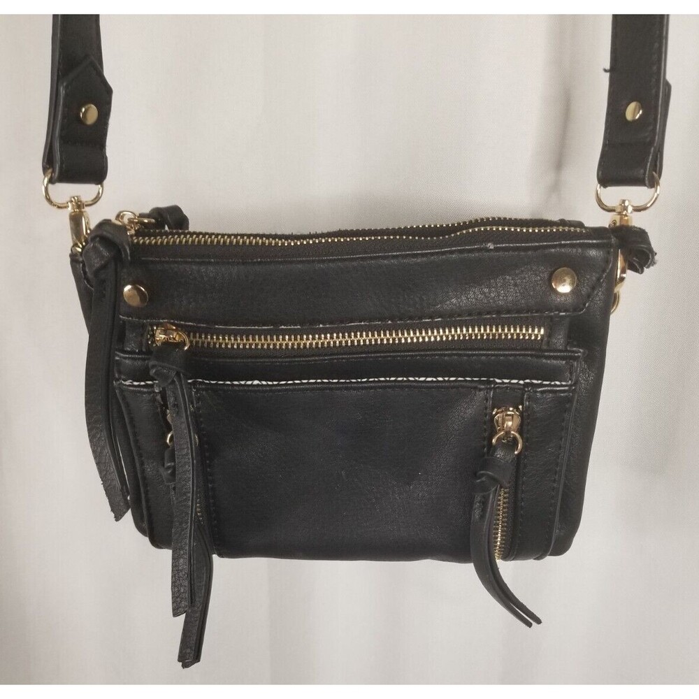 Black Crossbody Women's Handbag Zipper Closure Pockets Adjustable Leather Look